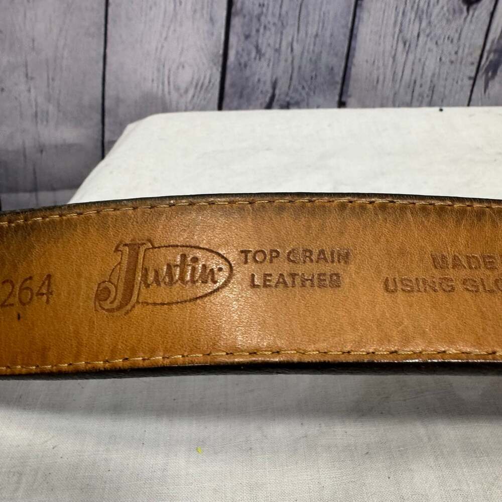 Justin Men's Bronco Basketweave Leather Belt Brown - Picture 6 of 8